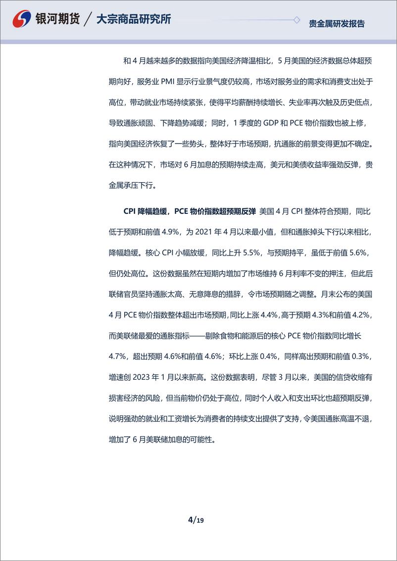 《贵金属6月报：美国通胀风险持续，贵金属涨势受阻20230530-银河期货-19页》 - 第5页预览图