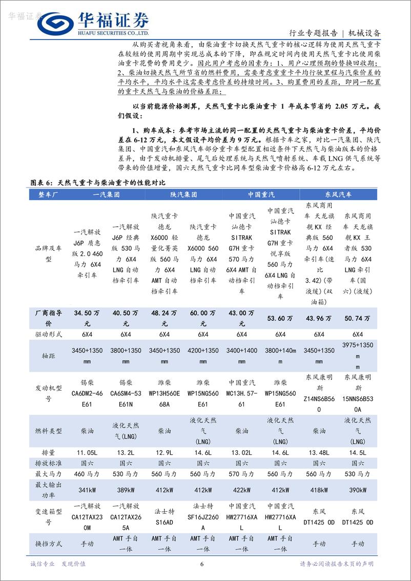 《机械设备：气柴价差保持高位，天然气重卡销量中枢有望上移》 - 第6页预览图