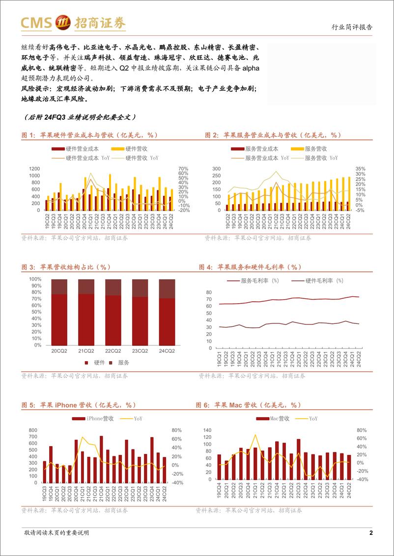 《电子行业苹果季报及产业链跟踪：CQ2业绩超预期，CQ3营收增速望延续CQ2表现，AI展望乐观-240802-招商证券-12页》 - 第2页预览图