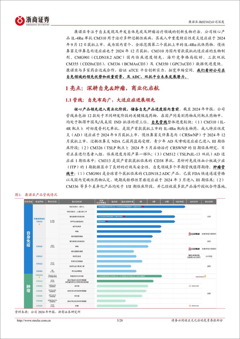 《康诺亚-B(02162.HK)深耕自免%26肿瘤，IL-4R商业化领先-241226-浙商证券-28页》 - 第5页预览图