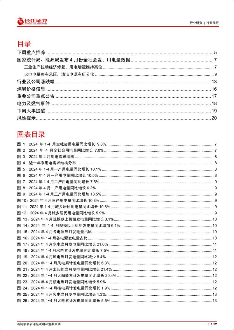 《公用事业行业：需求高增水电反弹，清洁能源延续分化-240519-长江证券-22页》 - 第3页预览图