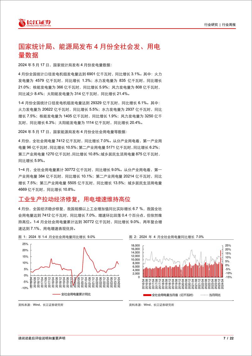 《公用事业行业：需求高增水电反弹，清洁能源延续分化-240519-长江证券-22页》 - 第7页预览图