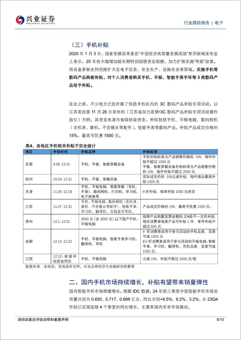 《电子行业手机专题：手机国补正式落地，看好国内手机产业链-250104-兴业证券-10页》 - 第6页预览图