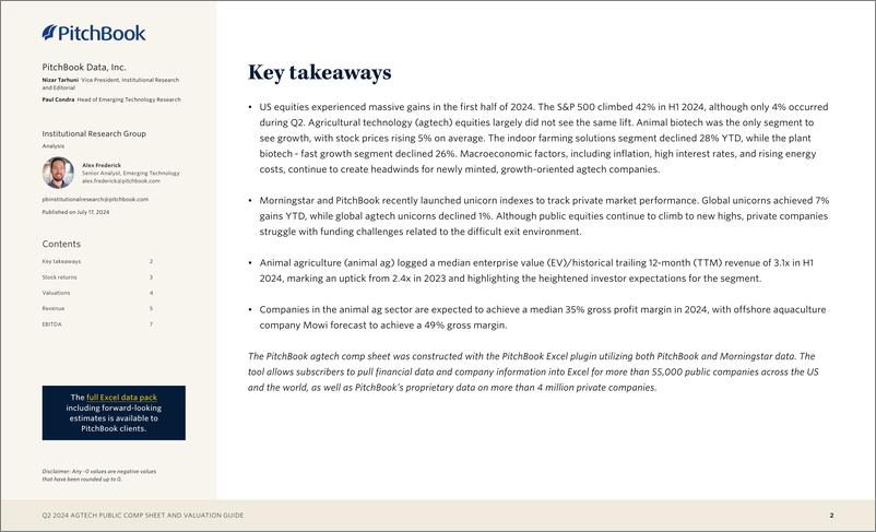 《PitchBook-2024年二季度Agtech公共资产负债表和估值指南（英）-2024.7-9页》 - 第2页预览图