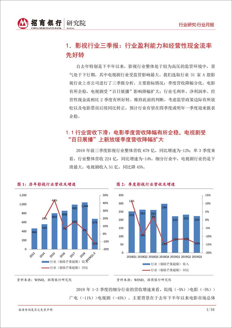 《传媒行业月度报告（2019年11月）：三季报显示影视行业盈利能力和经营性现金流趋于好转-20191129-招商银行-21页》 - 第6页预览图