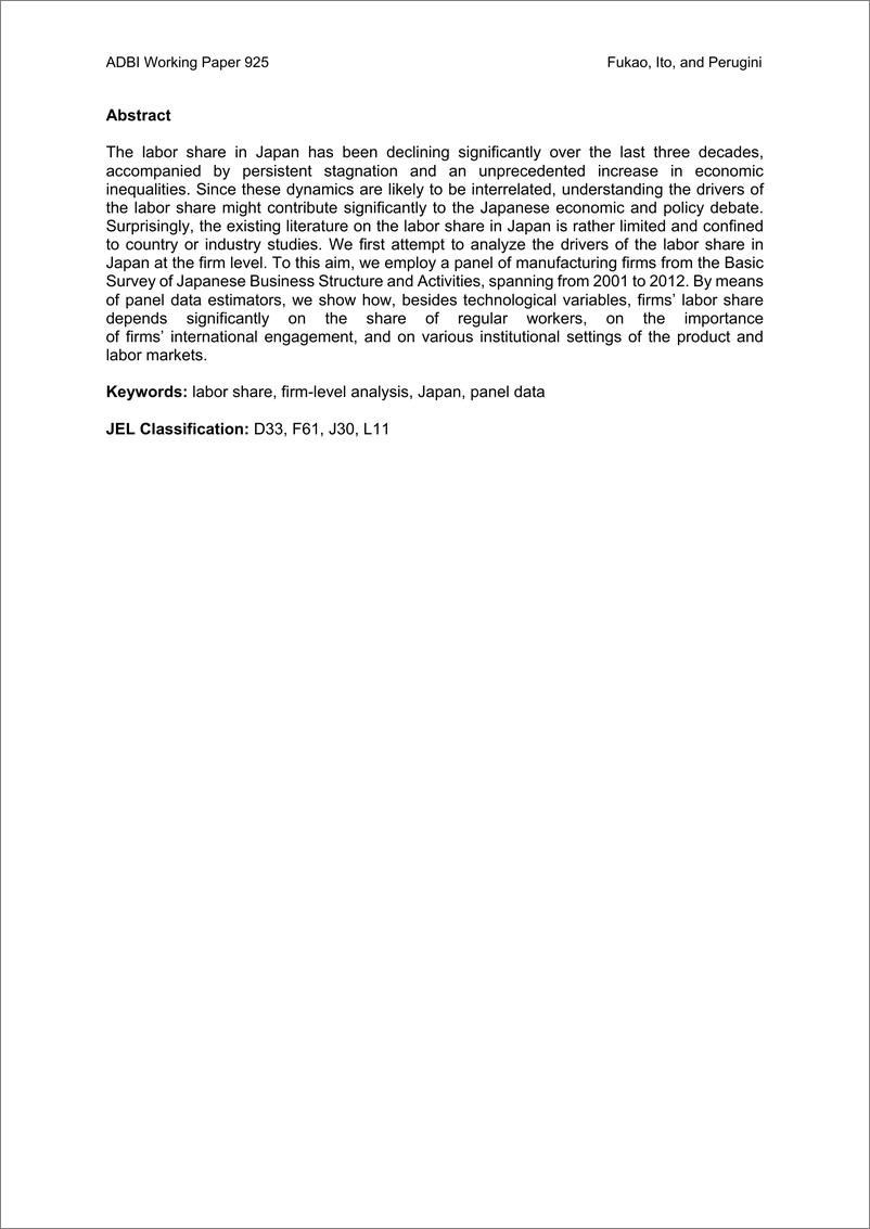 《亚开行-日本劳动力份额下降的微观经济学分析（英文）-2019.2-23页》 - 第4页预览图