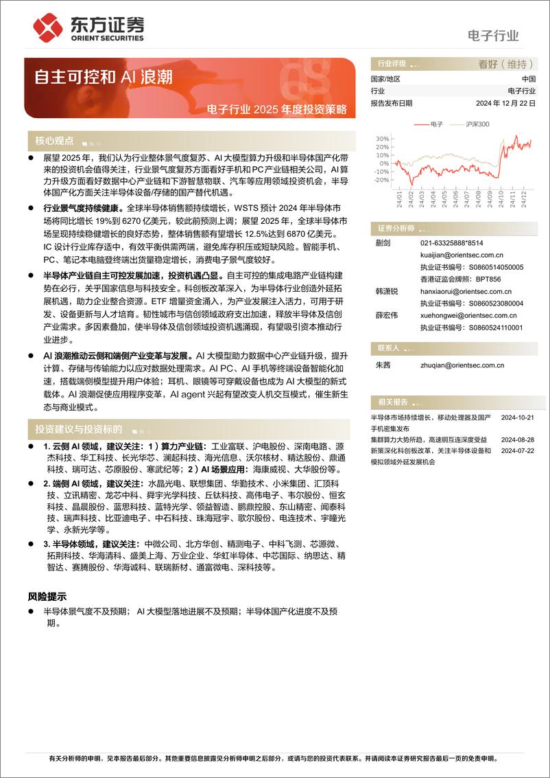 《电子行业2025年度投资策略：自主可控和AI浪潮-241222-东方证券-22页》 - 第1页预览图