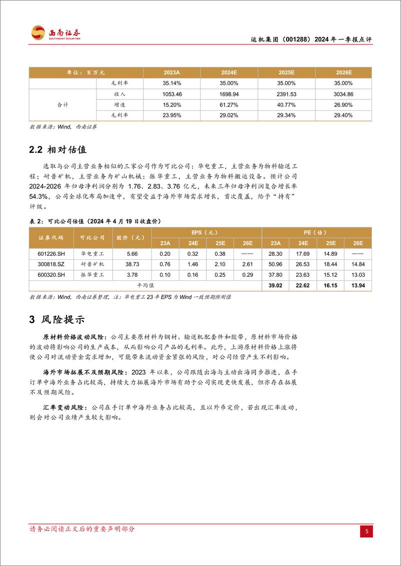 《运机集团-001288.SZ-2024年一季报点评：海外市场拓展加速，开启增长新纪元-20240419-西南证券-12页》 - 第8页预览图