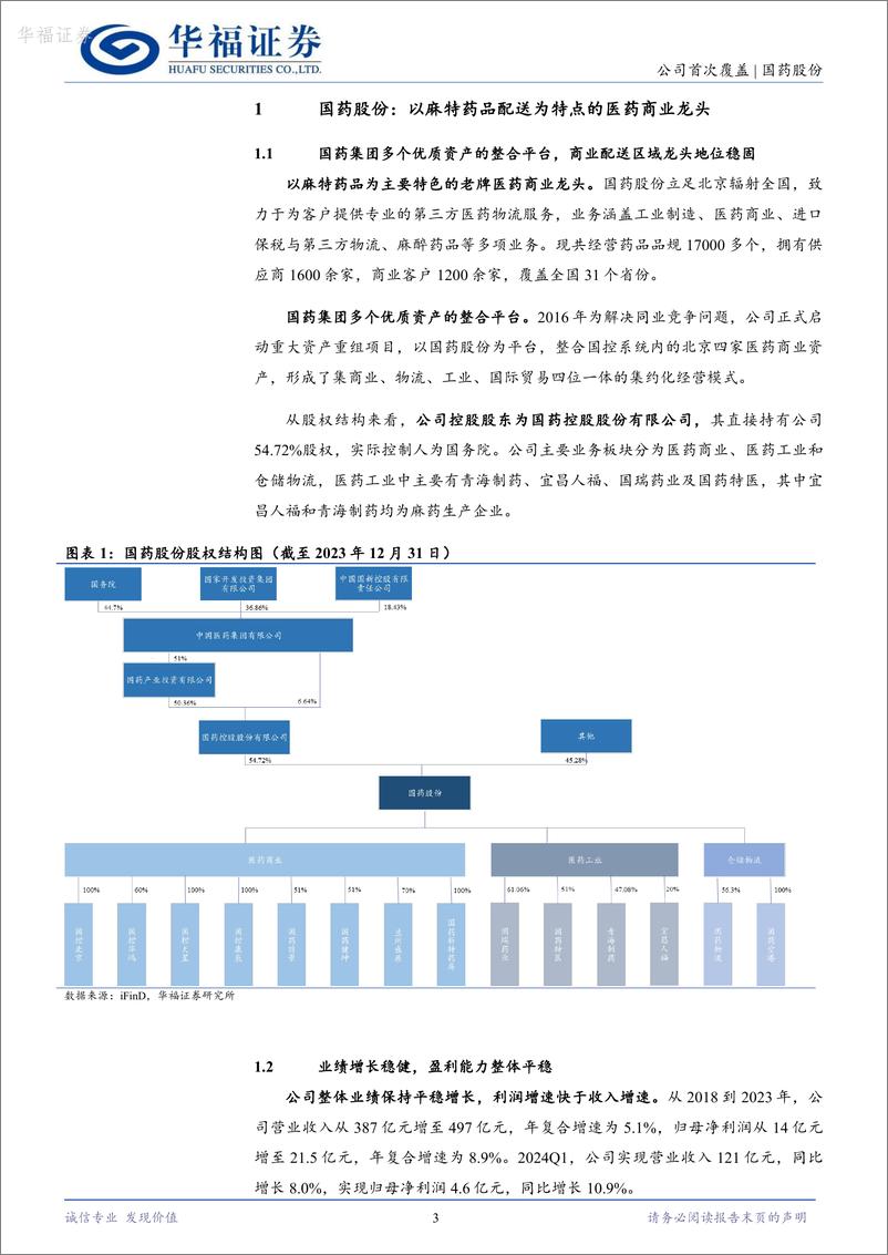 《国药股份-600511.SH-麻精类药物全国配送龙头，多业态并举驱动稳健增长-20240517-华福证券-15页》 - 第3页预览图