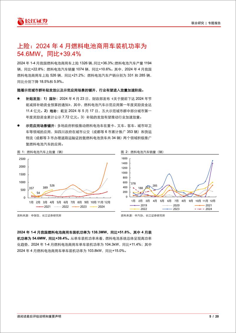 《燃料电池汽车行业：4月燃料电池商用车装机同比增39.4%25，2024年招标量已达3347辆-240522-长江证券-20页》 - 第5页预览图