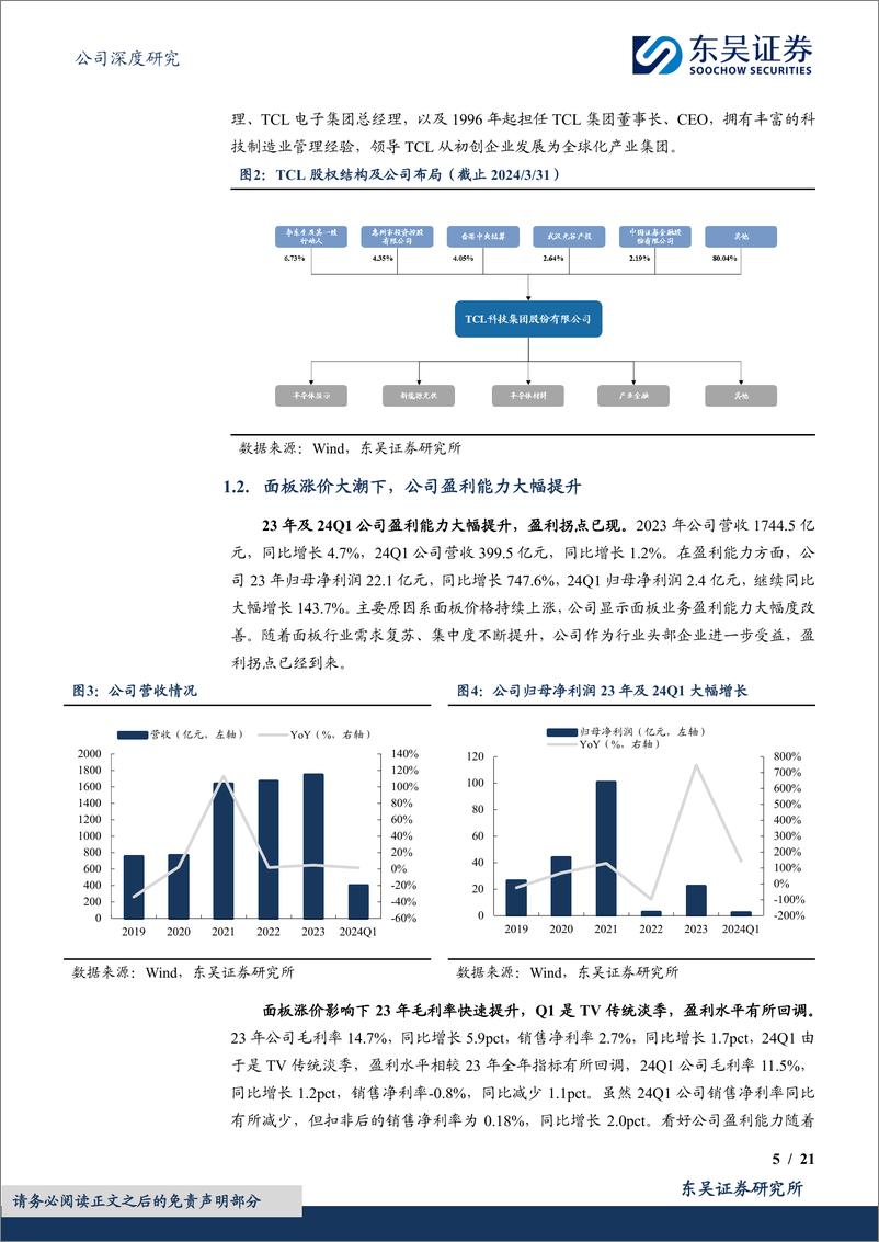 《东吴证券-TCL科技-000100-显示面板周期上行，光伏业务静待回暖》 - 第5页预览图