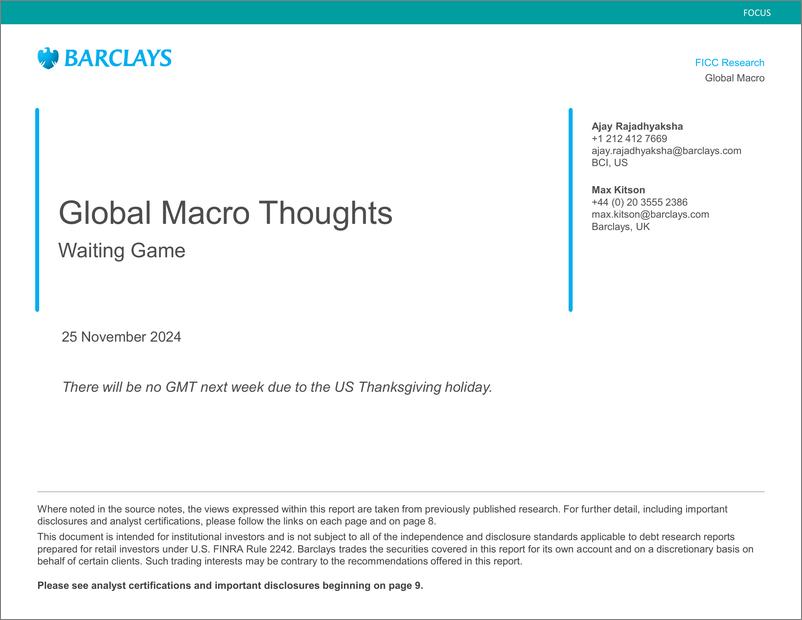 《Barclays_Global_Macro_Thoughts_Waiting_game》 - 第1页预览图