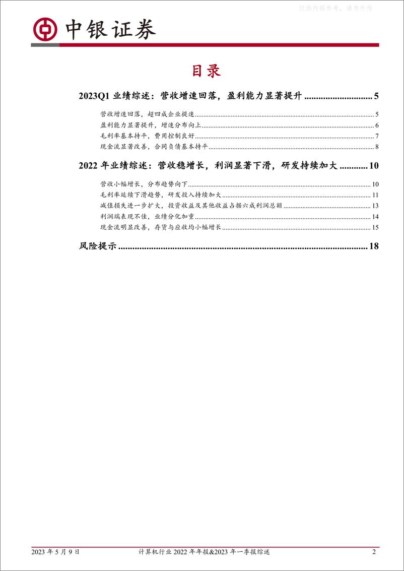 《中银证券-计算机行业2022年年报&2023年一季报综述：2022业绩承压，23Q1显著改善-230509》 - 第2页预览图