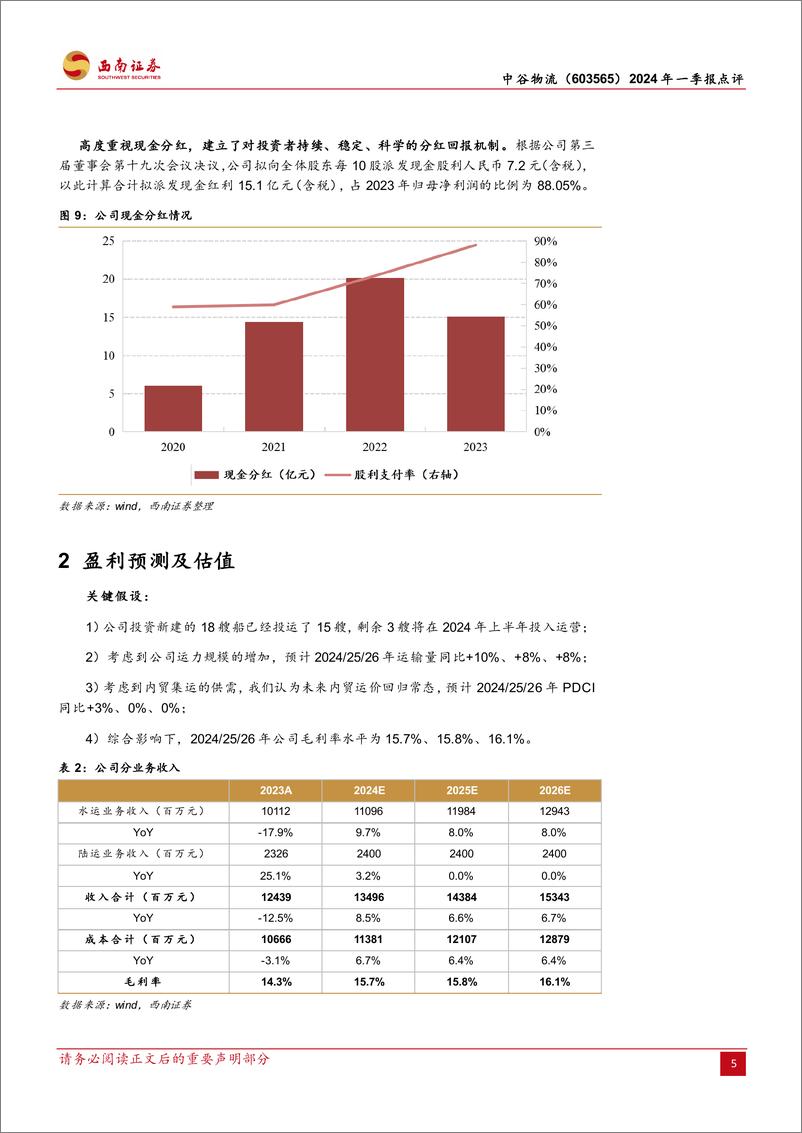 《中谷物流(603565)2024年一季报点评：行业运价回归常态，高度重视现金分红-240509-西南证券-10页》 - 第5页预览图