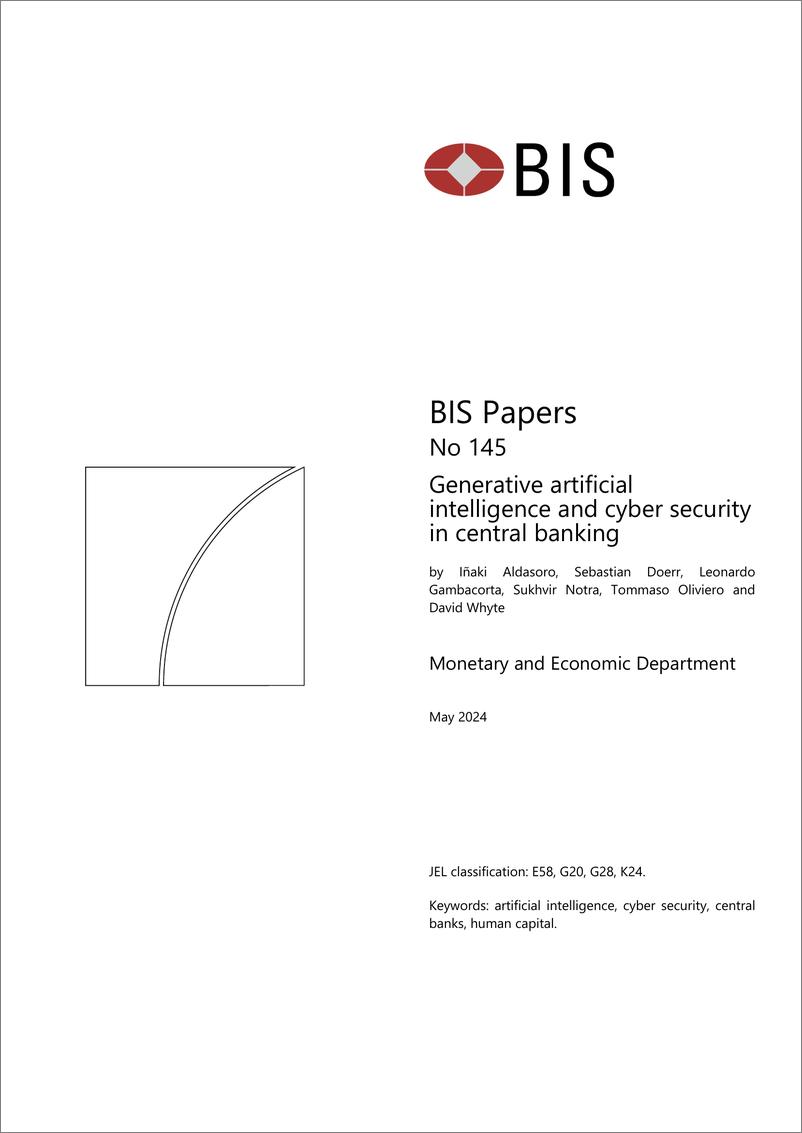 《国际清算银行-生成人工智能与中央银行的网络安全（英）-2024.5-22页》 - 第1页预览图