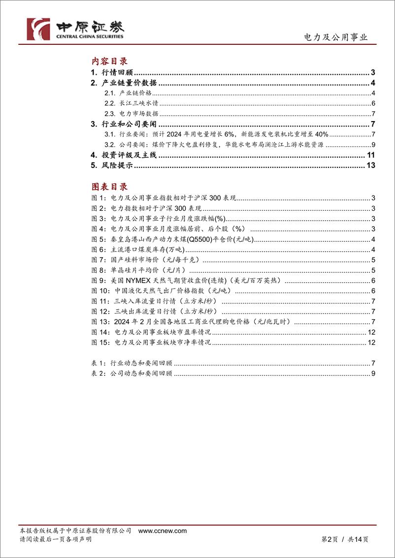 《电力及公用事业行业月报：火电盈利修复，华能水电布局开发澜沧江上游水能资源-20240228-中原证券-14页》 - 第2页预览图