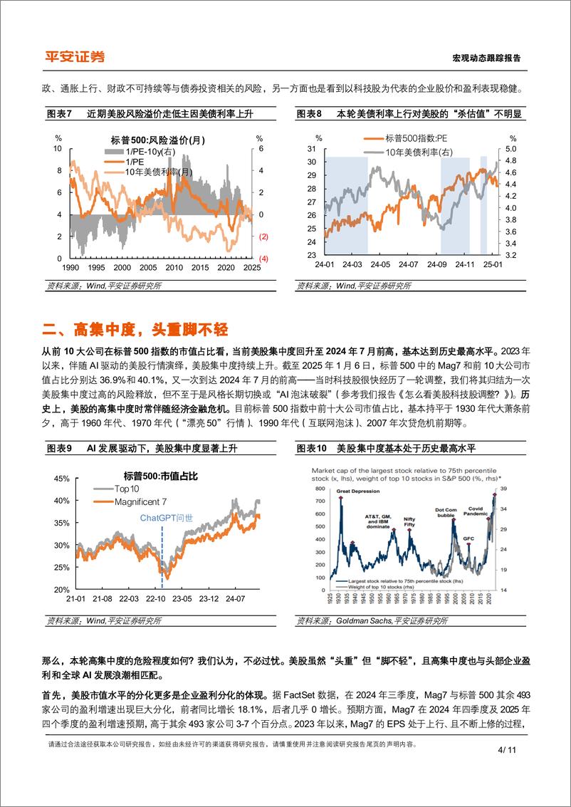 《宏观动态跟踪报告：辨析美股三大风险，高估值，高集中度，宏观-250115-平安证券-11页》 - 第4页预览图