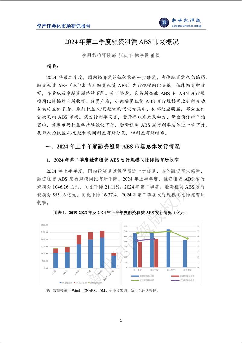 《2024年第二季度融资租赁ABS市场概况-7页》 - 第1页预览图