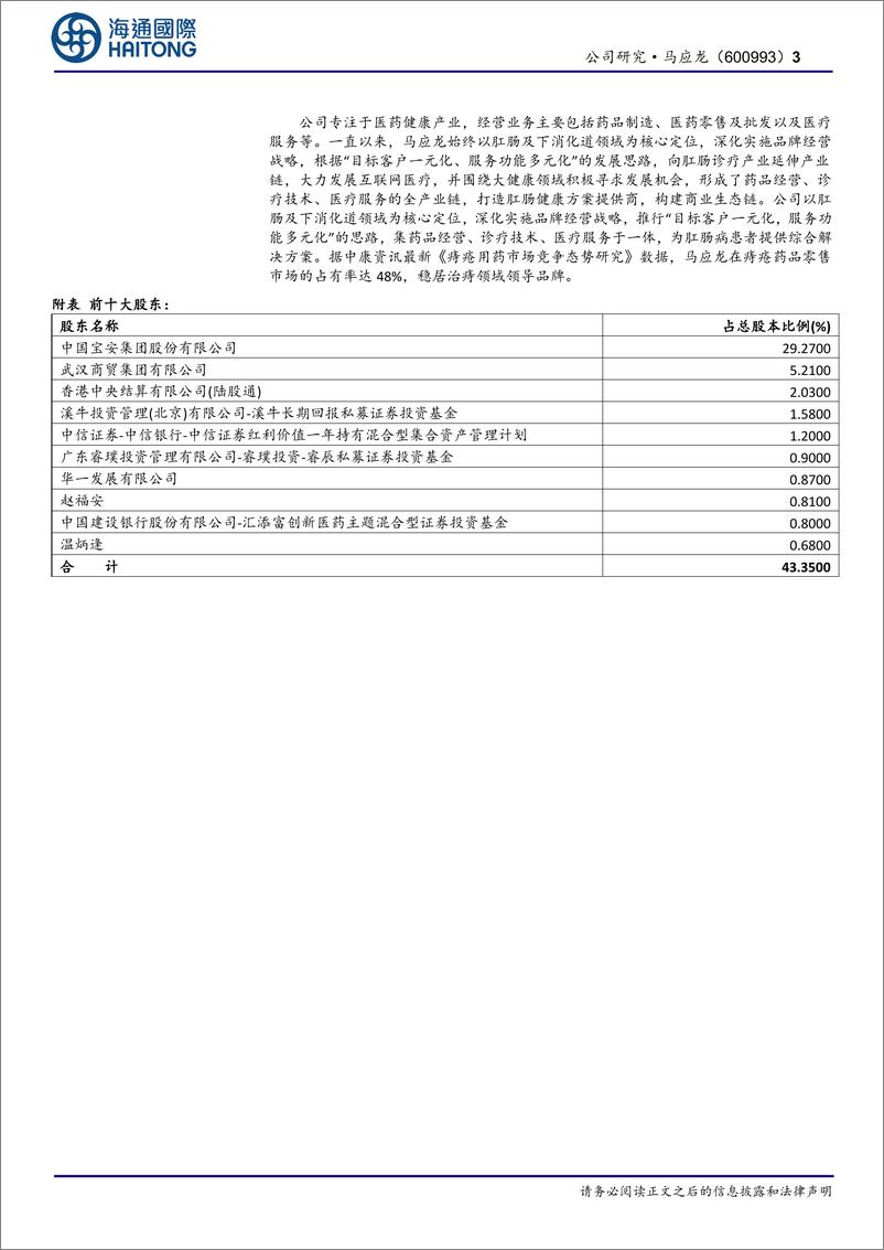 《马应龙(600993)首次覆盖：肛肠领域品牌中药老字号，守正创新谋发展-241224-海通国际-13页》 - 第3页预览图