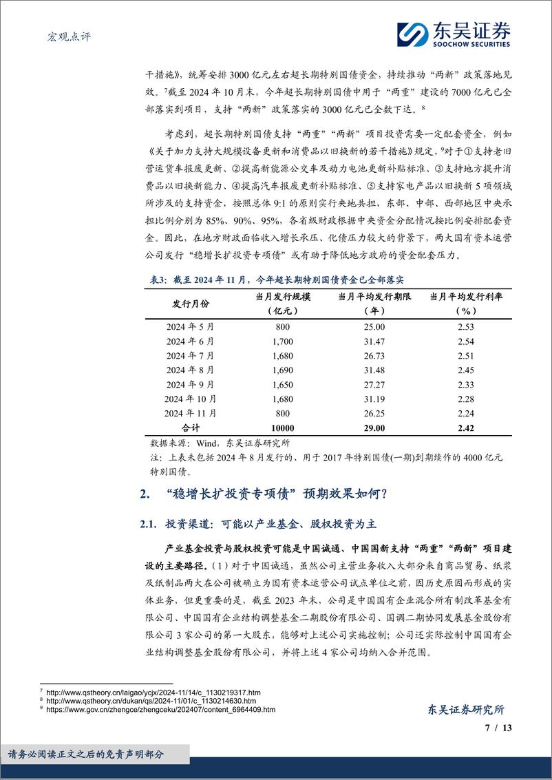 《宏观点评：如何看待央企稳增长扩投资专项债？-241127-东吴证券-13页》 - 第7页预览图