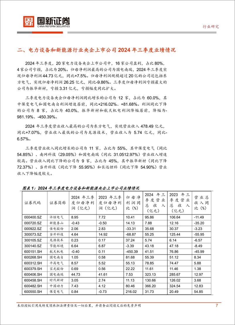 《电力设备和新能源行业央企2024年三季报分析-241114-国新证券-11页》 - 第7页预览图