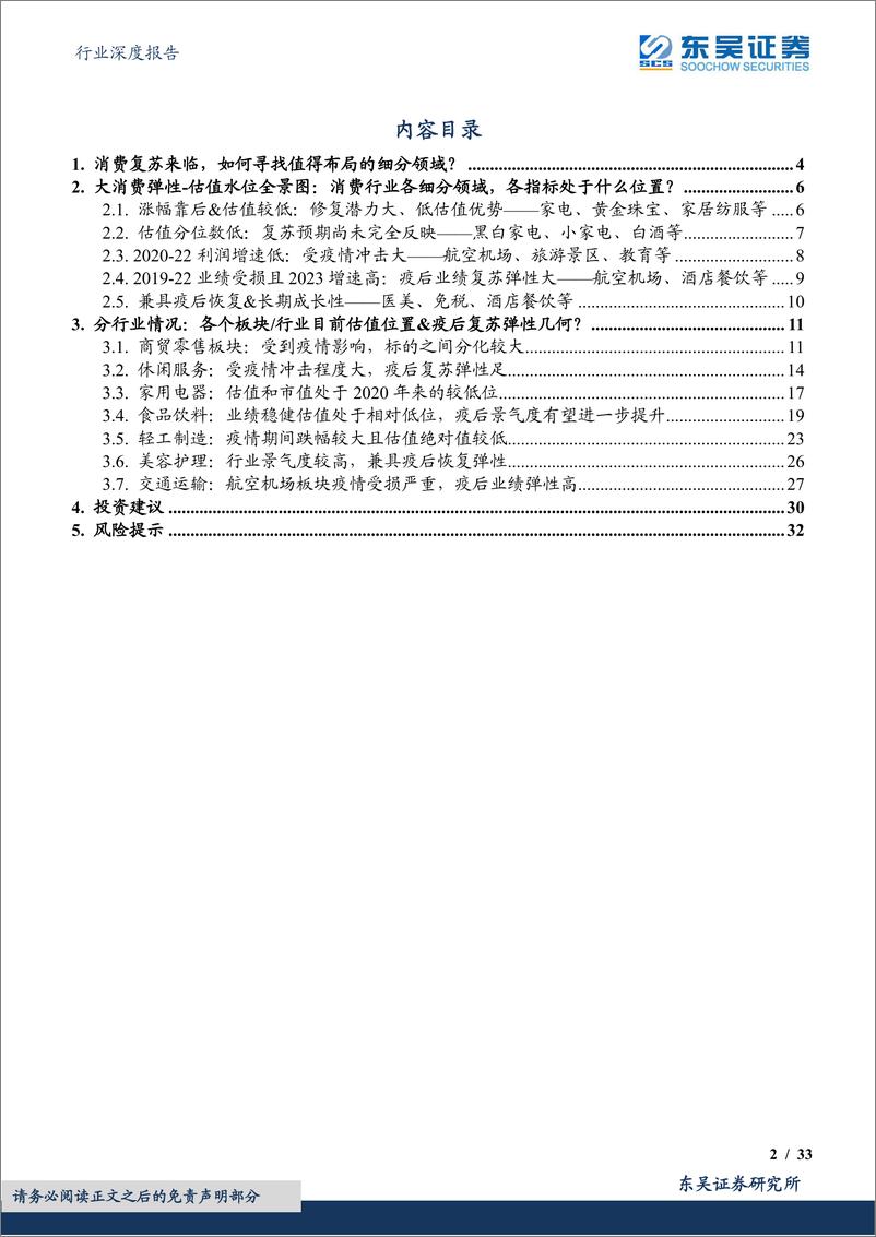 《商贸零售行业深度报告：2023消费复苏投资宝典，大消费业绩弹性，估值水位全景图，数解消费各领域投资机会-20230113-东吴证券-33页》 - 第3页预览图