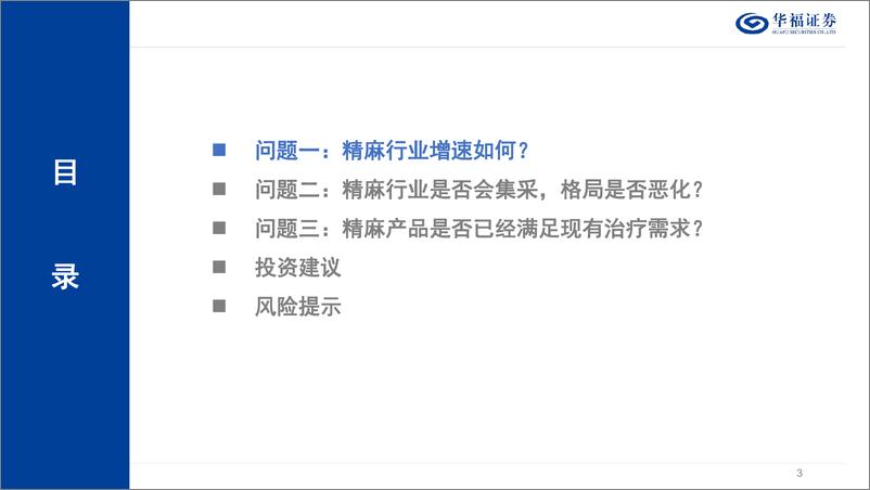 《精麻行业核心问题探讨：成长性、集采风险、竞争格局和研发进展-241106-华福证券-27页》 - 第3页预览图