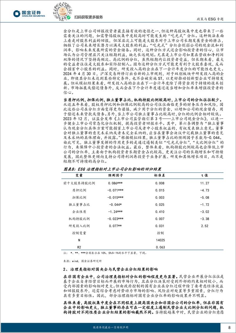 《政策与ESG专题报告：哪些ESG治理类指标将影响上市公司分红？-240910-国金证券-14页》 - 第8页预览图