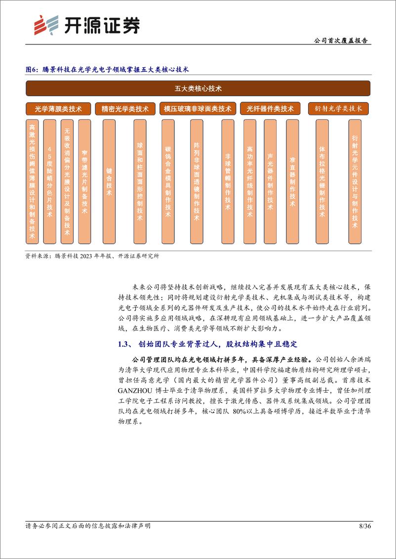 《腾景科技(688195)公司首次覆盖报告：国内领先光学平台型企业，新兴领域打开成长空间-240729-开源证券-36页》 - 第8页预览图