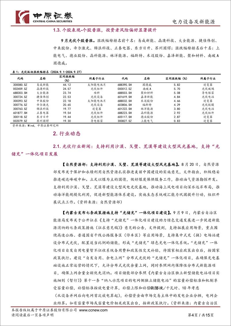 《光伏行业月报：市场风险偏好提升，积极关注各细分领域头部企业-240930-中原证券-15页》 - 第4页预览图