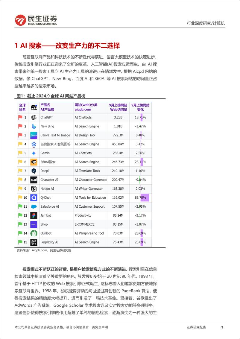 《计算机行业深度报告：AI搜索，大模型商业落地“第一束光”-241111-民生证券-25页》 - 第2页预览图