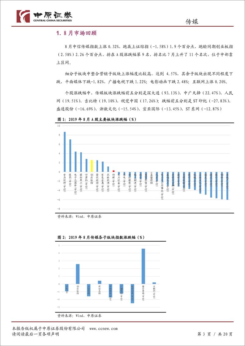 《文化传媒行业月报：中报发布完毕，持续关注各版块细分龙头-20190903-中原证券-20页》 - 第4页预览图