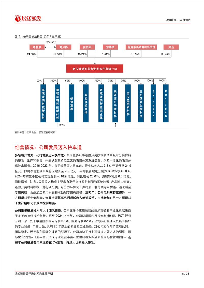 《蓝晓科技(300487)吸附树脂领军者，多领域纵横-241222-长江证券-31页》 - 第8页预览图