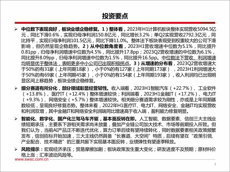 《计算机行业2023年半年报总结：增速区间上移明显，行业企稳复苏-20230912-西南证券-40页》 - 第3页预览图