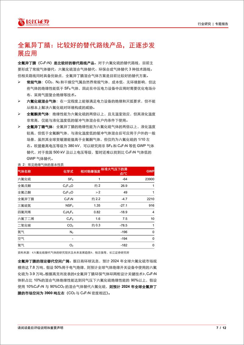 《基础化工行业全氟异丁腈专题：减碳之下，新一代环保绝缘气体-241120-长江证券-12页》 - 第7页预览图