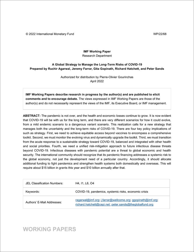 《IMF-全球冠状病毒疾病长期风险管理策略（英）-2022.4-26页》 - 第3页预览图