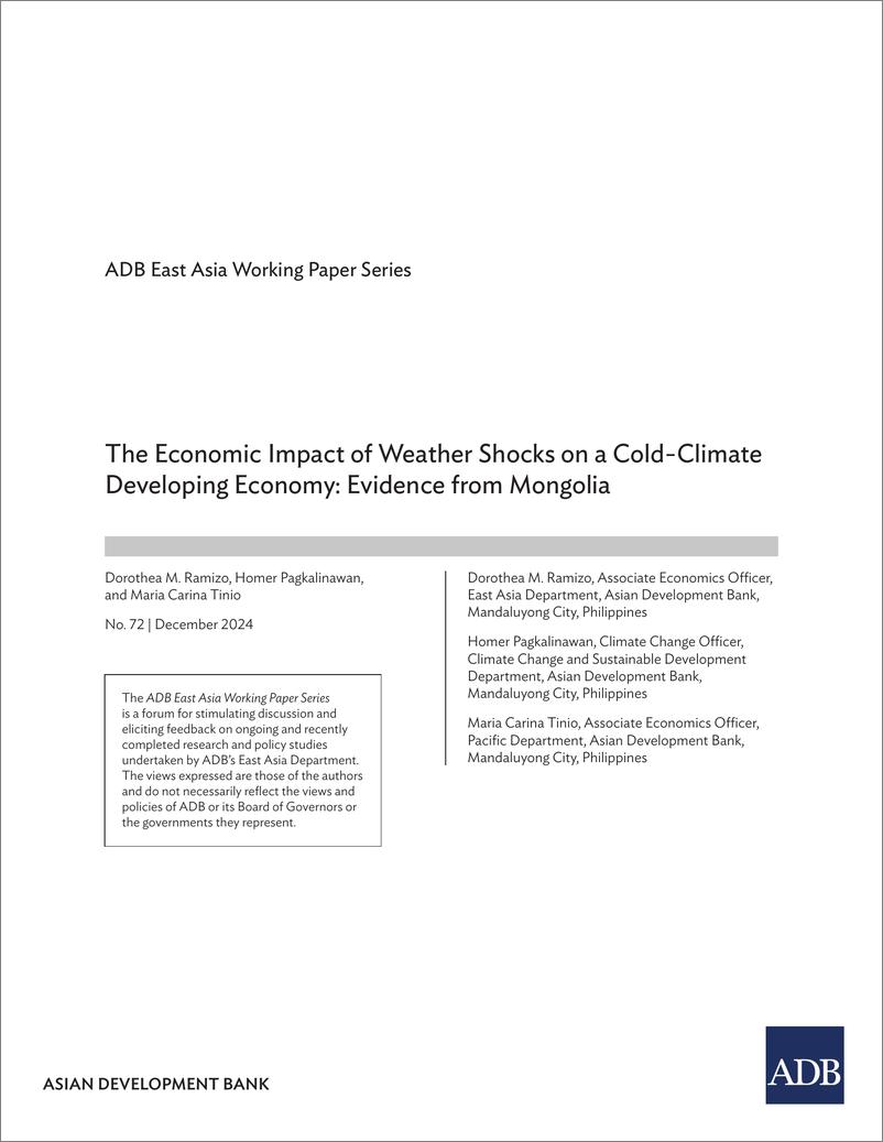 《亚开行-天气冲击对寒冷气候发展中经济的经济影响：来自蒙古的证据（英）-2024.12-30页》 - 第3页预览图