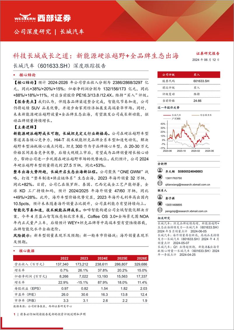 《2024长城汽车深度报告：新能源硬派越野 全品牌生态出海》 - 第1页预览图