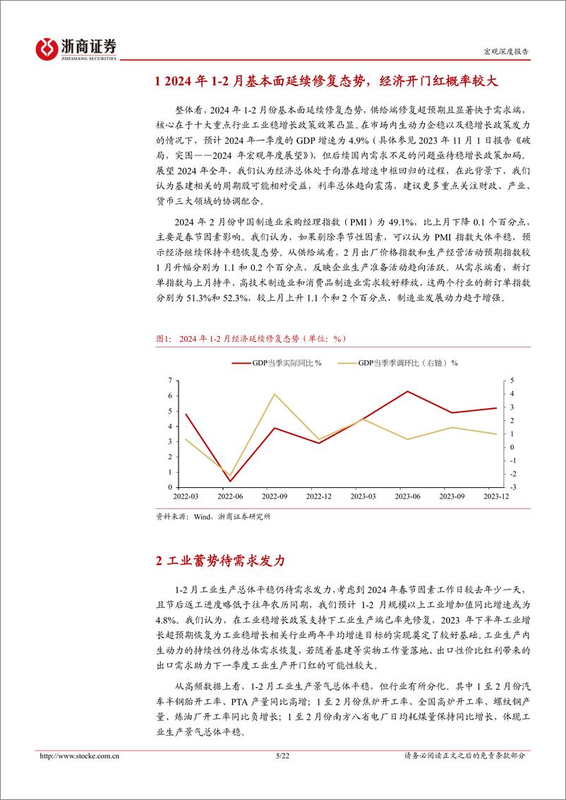 《2024年1-2月宏观经济前瞻：2024年1-2月宏观预测：开门红确定性较强，关注政策协同加力-20240304-浙商证券-22页》 - 第5页预览图