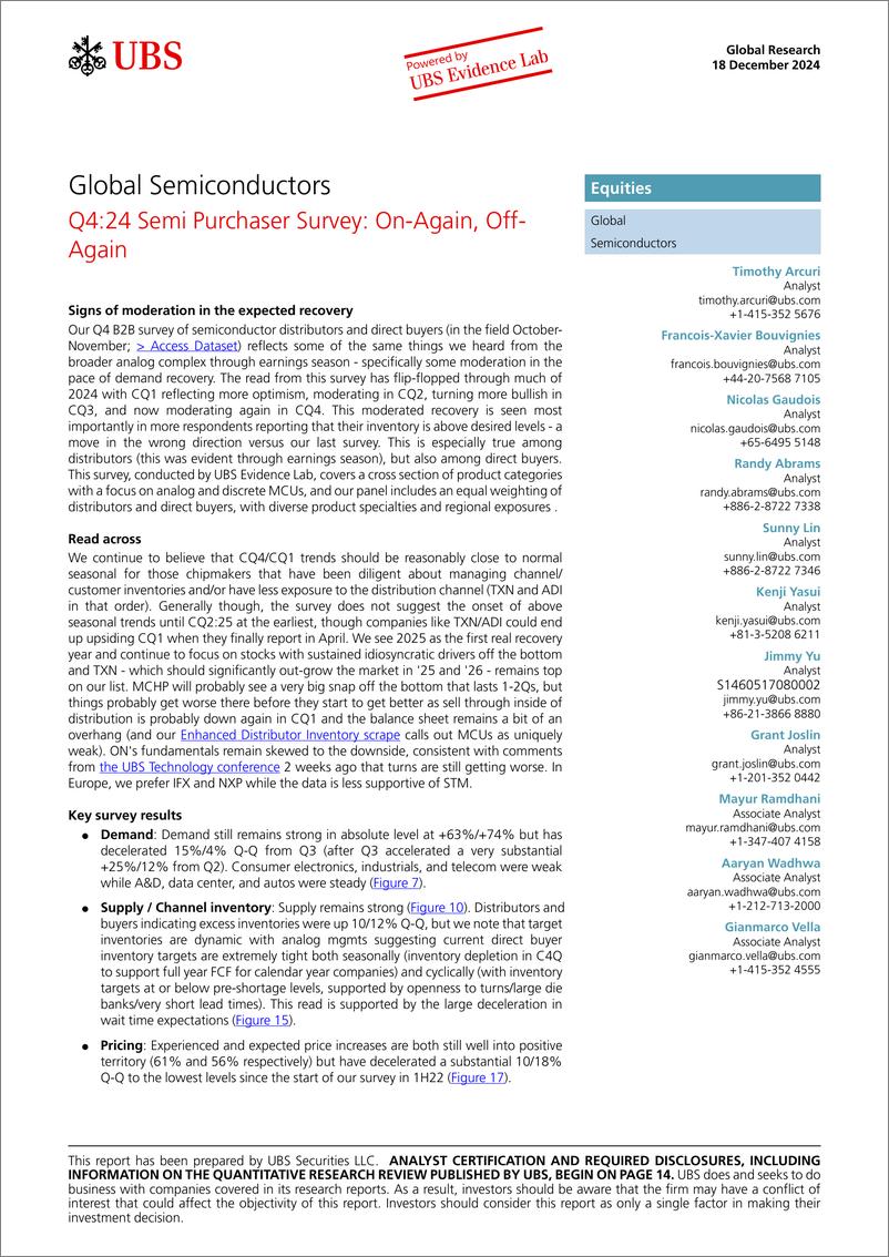 《UBS Equities-Global Semiconductors _Q424 Semi Purchaser Survey On-Again...-112282072》 - 第1页预览图