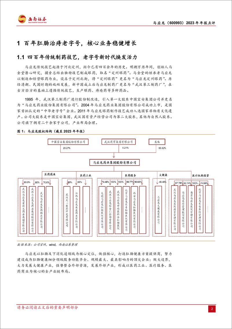 《马应龙-600993.SH-百年肛肠品牌开拓边界，结构优化未来可期-20240413-西南证券-10页》 - 第2页预览图