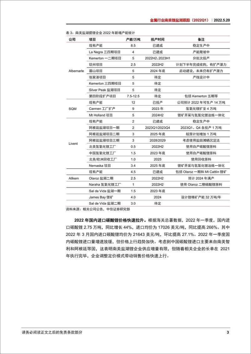 《金属行业南美锂盐湖跟踪（2022Q1）：锂价上涨超出指引，企业上调远期产能目标-20220520-中信证券-24页》 - 第7页预览图