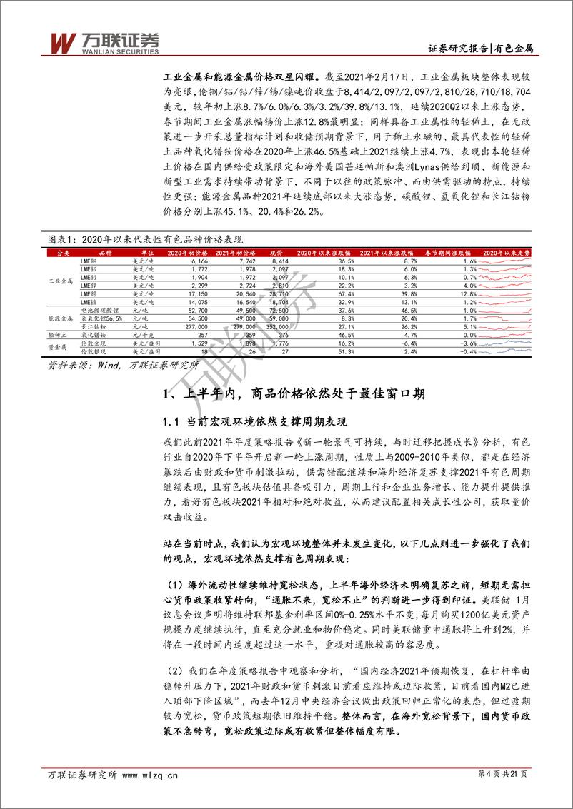 《有色金属行业动态跟踪报告：把握最佳窗口期，配置工业和能源成长标的-20210222-万联证券-21页》 - 第4页预览图