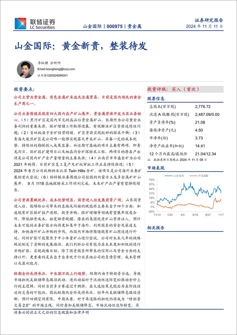 《山金国际(000975)黄金新贵，整装待发-241111-联储证券-54页》 - 第1页预览图