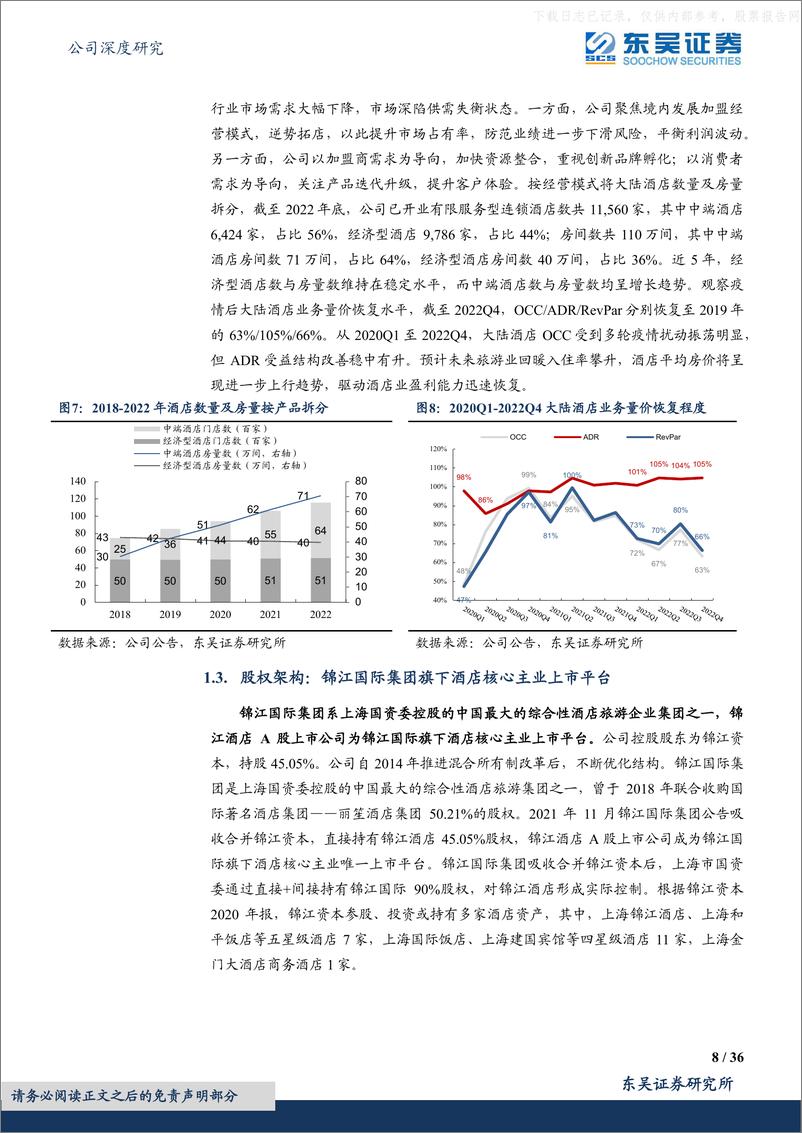 《东吴证券-锦江酒店(600754)出行修复迎景气周期，酒店龙头踏扩张之路-230519》 - 第8页预览图