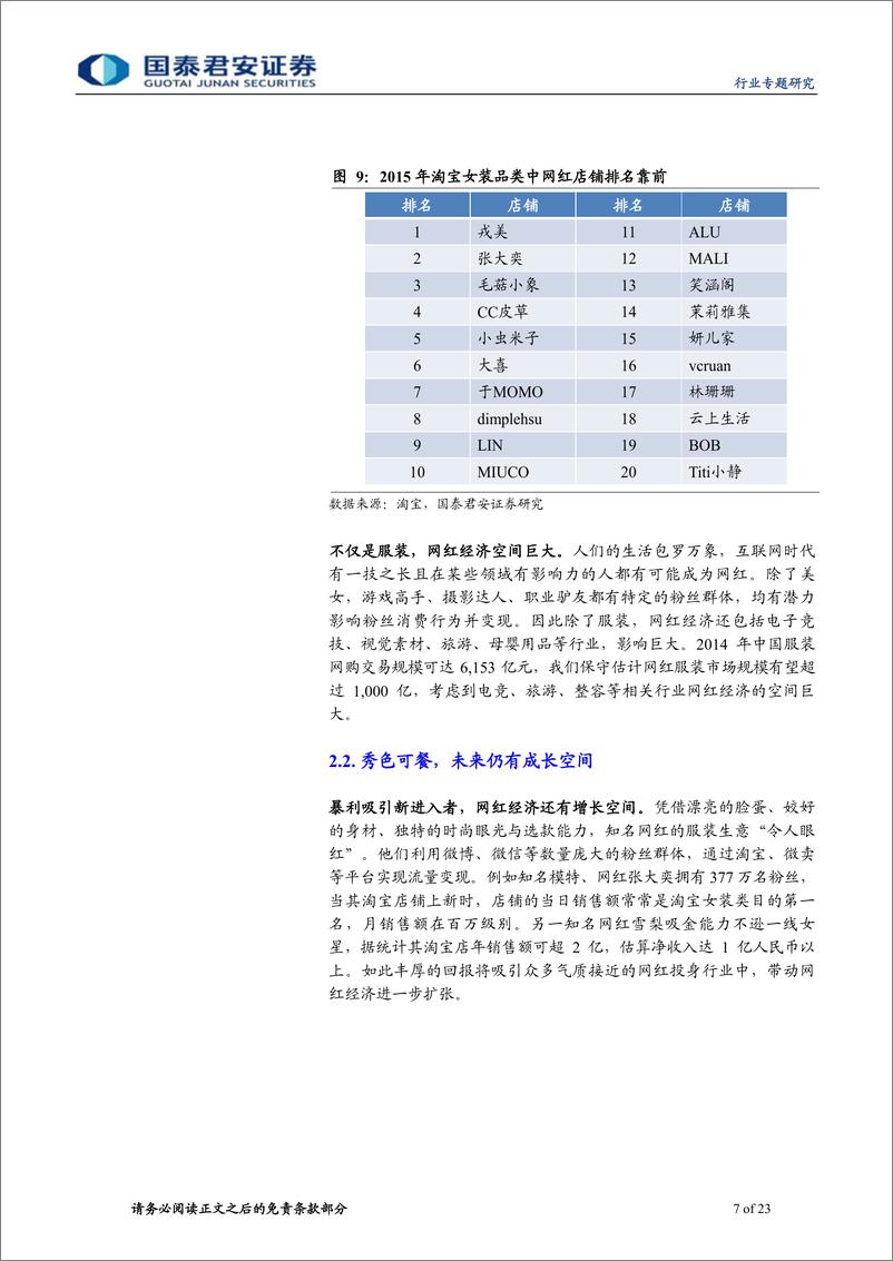 《20160119-国泰君安-纺织服装行业“网红经济”投资机会专题报告：网络红人，网罗天下》 - 第7页预览图