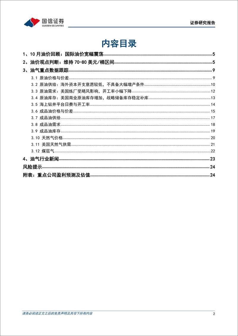 《油气行业2024年10月月报：地缘冲突扰动油价，国际油价宽幅震荡-241105-国信证券-26页》 - 第2页预览图