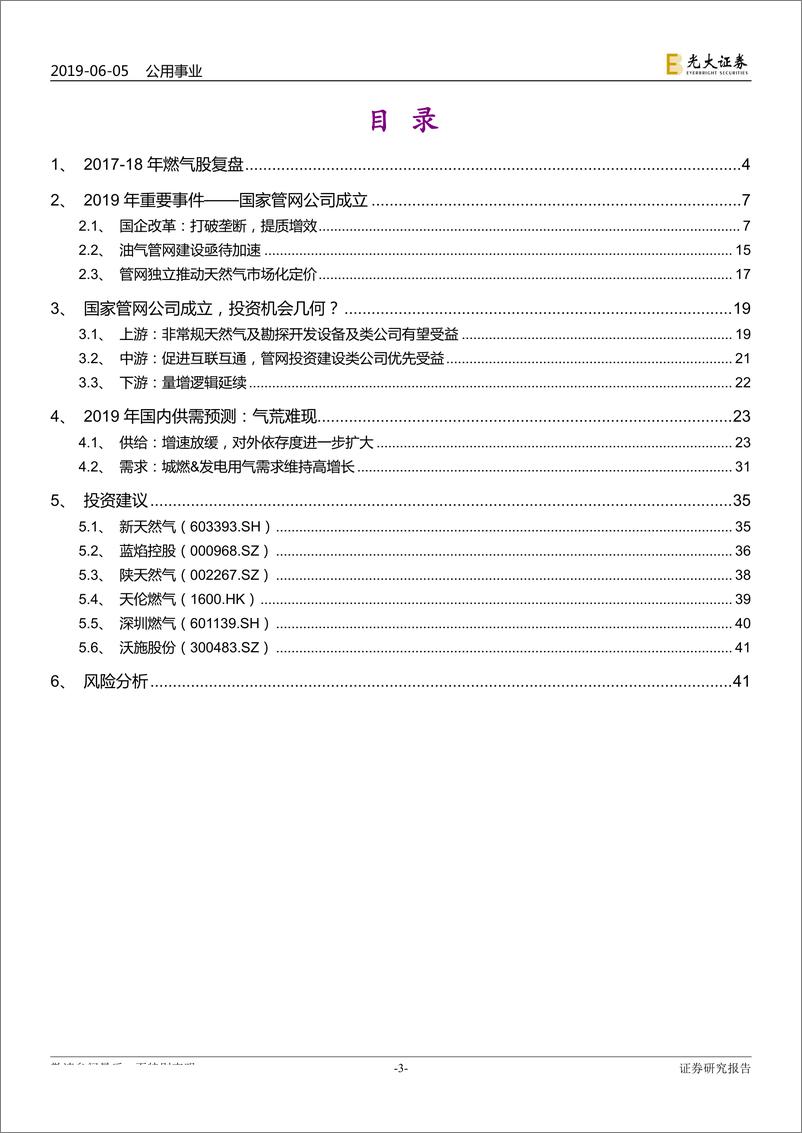 《燃气行业2019年下半年投资策略：管网公司成立在即，非常规气源大有可为-20190605-光大证券-43页》 - 第4页预览图