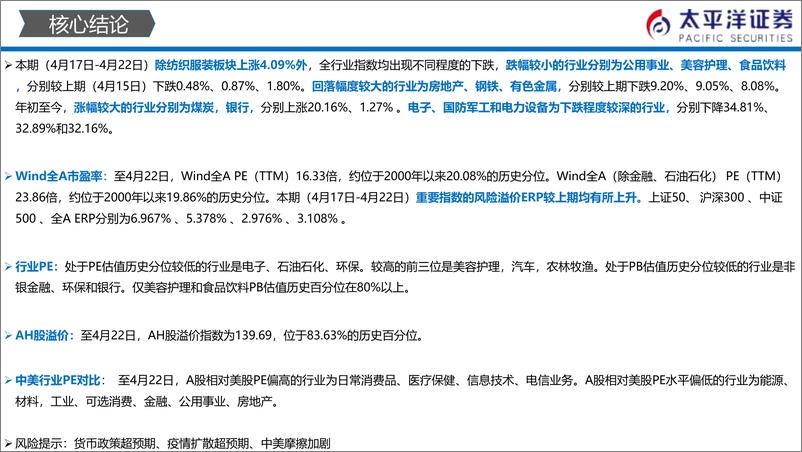 《全市场与各行业估值跟踪：中外股票估值追踪及对比-20220424-太平洋证券-27页》 - 第4页预览图