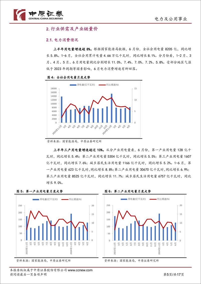 电力及公用事业行业月报：上半年水电发电量增长超20%25，《决定》推进电力、公用事业行业市场化改革-240730-中原证券-17页 - 第5页预览图